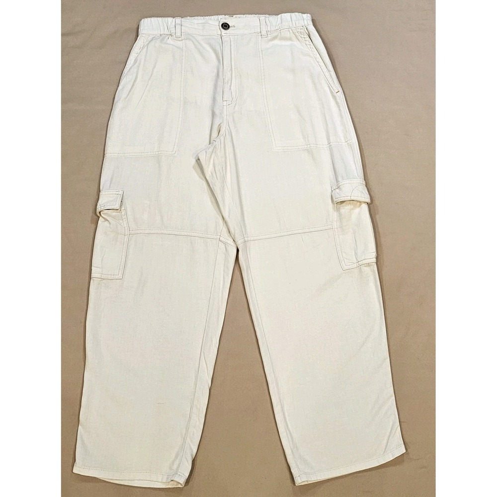 Pilcro Anthropologie Womens Medium Cream Linen Viscose Pull On Boho Beach Pants